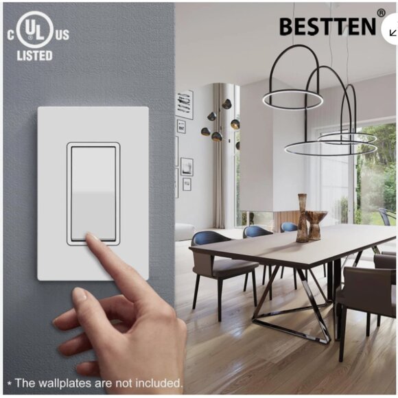 Bestten 10 Pack 3-Way Rocker Light Switch Model USP-LS03N White 15A 120/277V - Picture 2 of 9